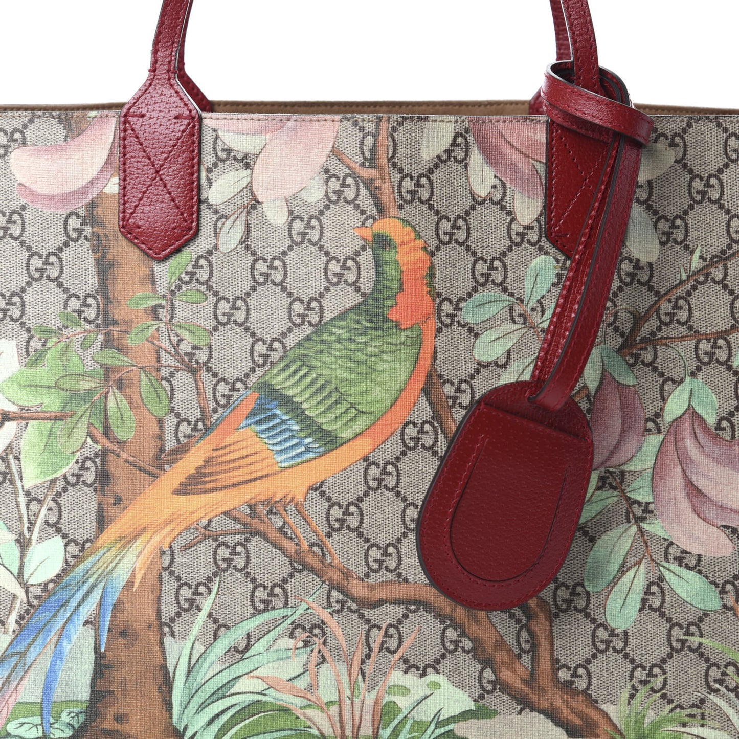GG Supreme Monogram Tian Medium Shopping Tote Beige Multicolor Red