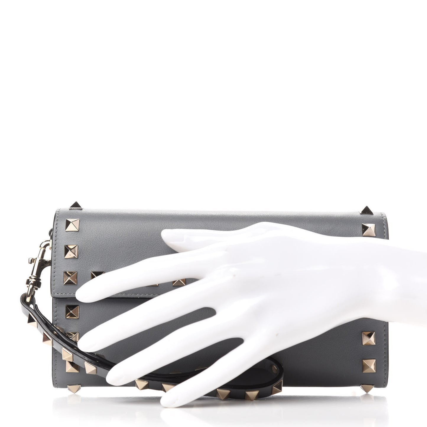 Vitello Rockstud Wristlet Travel Wallet Grey