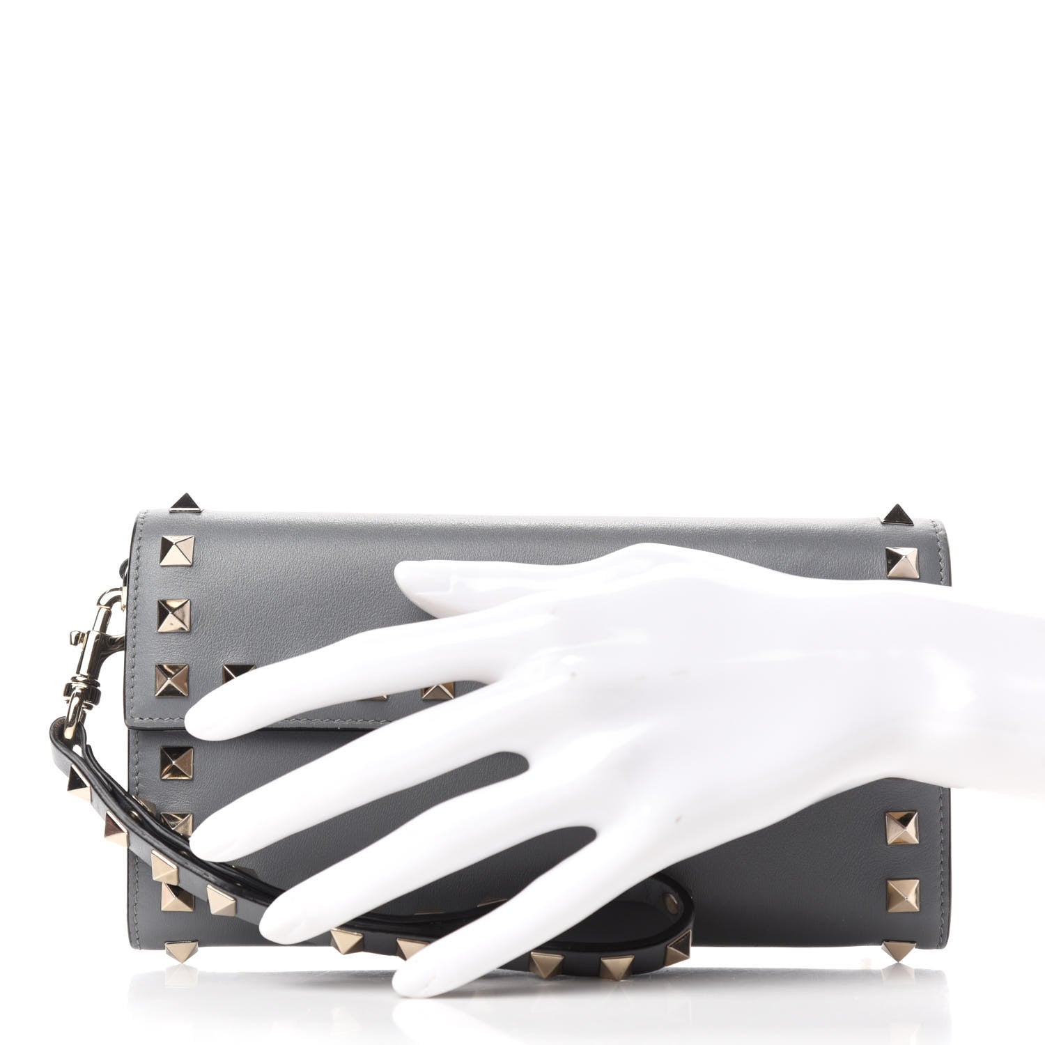Valentino Garavani Vitello Rockstud Wristlet Travel Wallet Grey 2 of 8