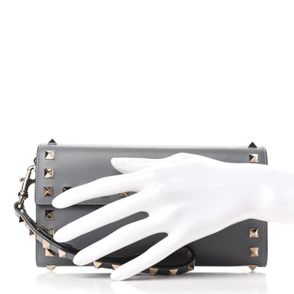 Valentino Garavani Vitello Rockstud Wristlet Travel Wallet Grey 2 of 8