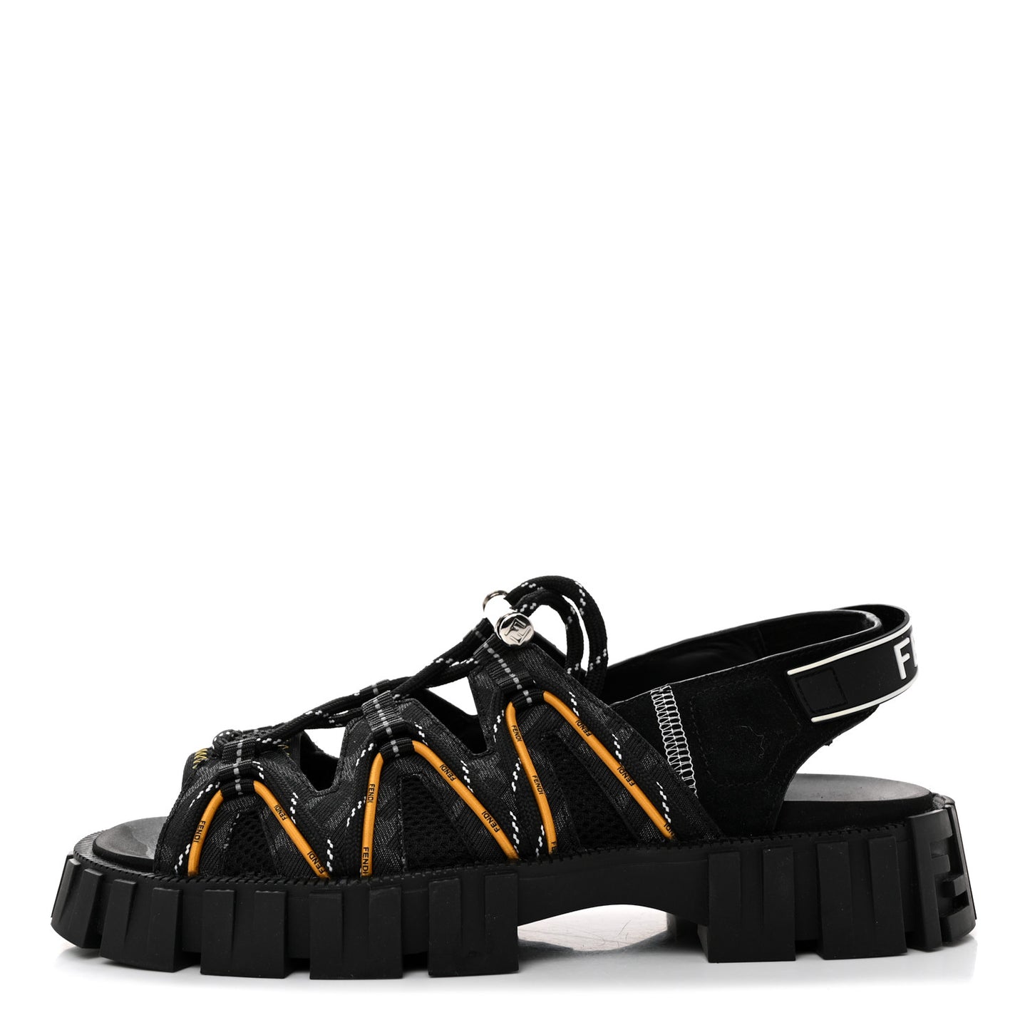 Technical Fabric Jacquard Mesh FF Mens Fendi Force Slingback Sandals 6 Black Grigio