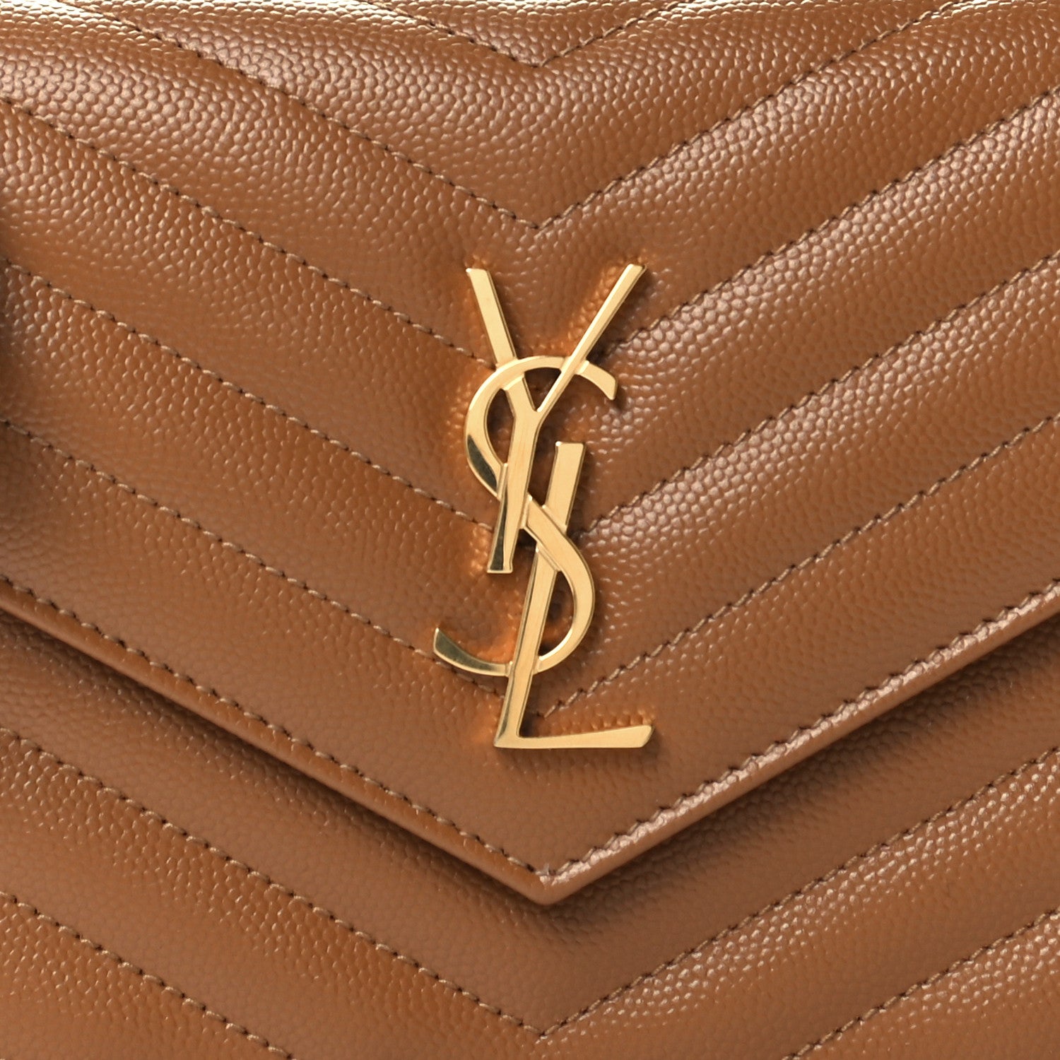 Saint Laurent Grain De Poudre Matelasse Chevron Monogram Envelope Chain Wallet Natural Dark 9 of 11
