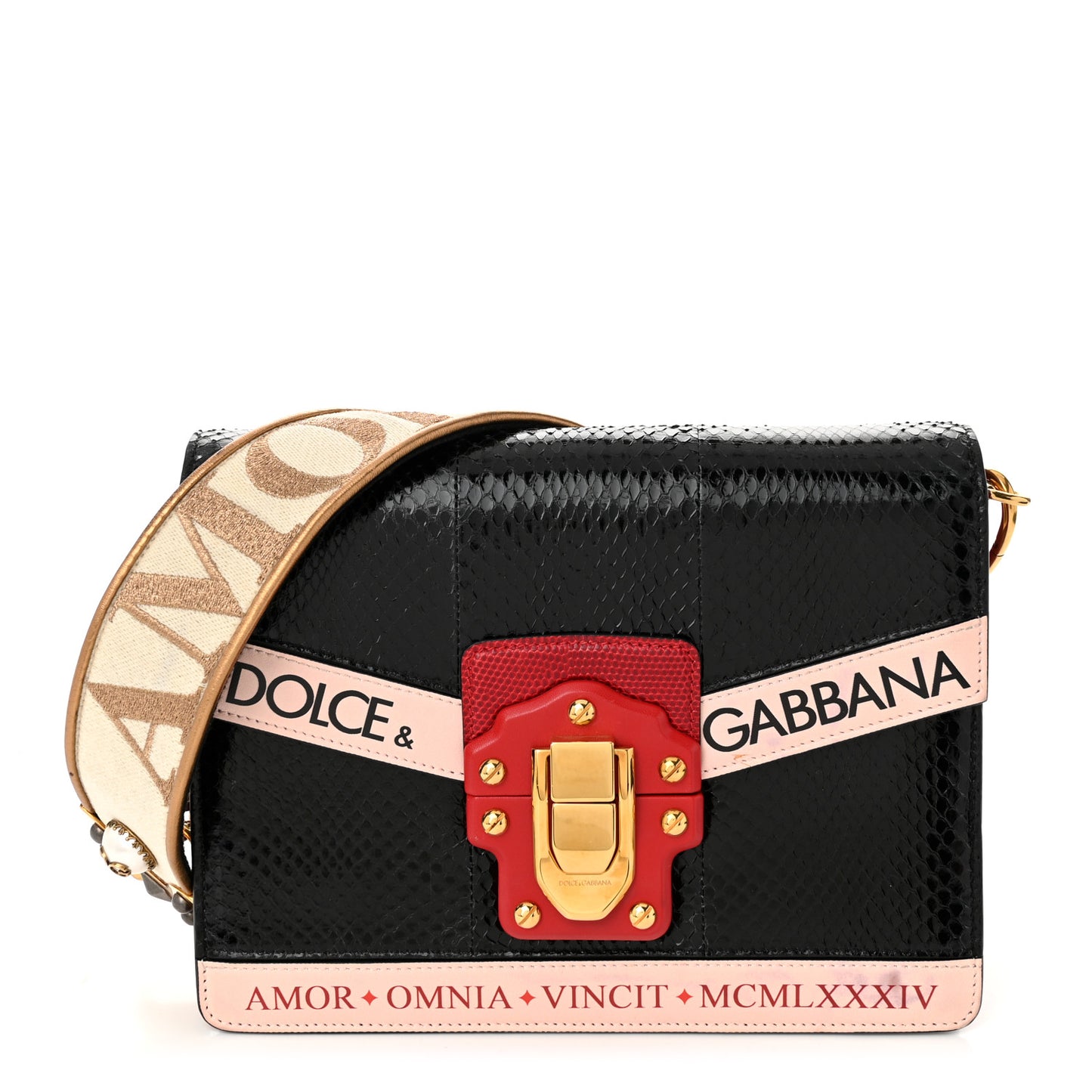 Snakeskin Calfskin Lucia Amore Shoulder Bag Black