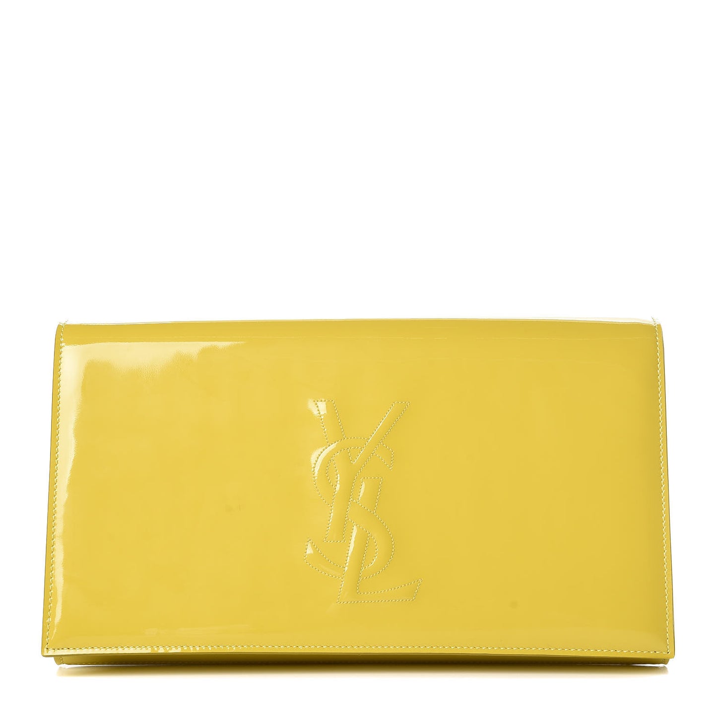 Patent Calfskin Monogram Large Belle De Jour Clutch Yellow