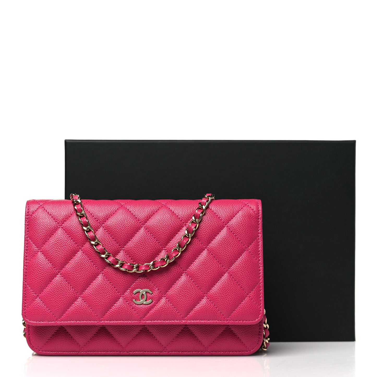 Caviar Quilted Wallet on Chain WOC Fuchsia