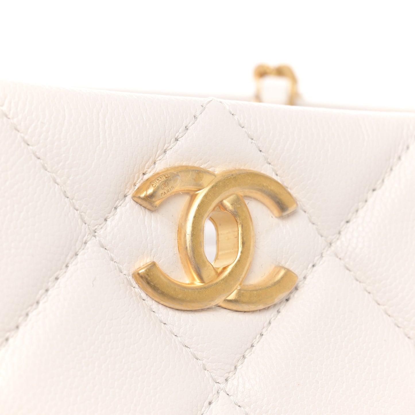 Caviar Quilted Sweet Classic Shopping Tote White