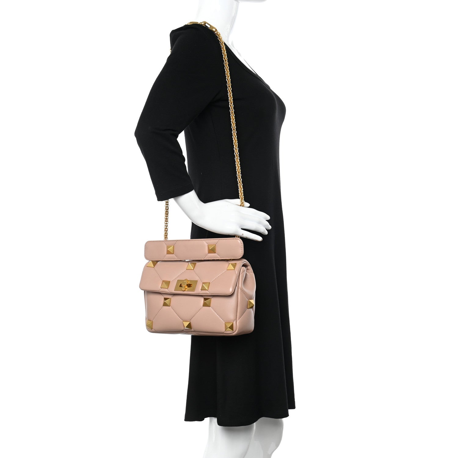 Valentino Garavani Nappa Medium Roman Stud Shoulder Bag Rose Cannelle 2 of 9