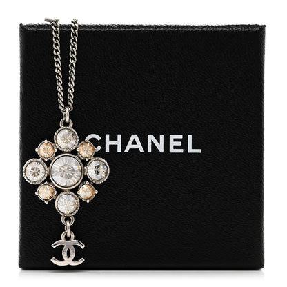 Chanel Crystal CC Drop Pendant Necklace Silver 6 of 6