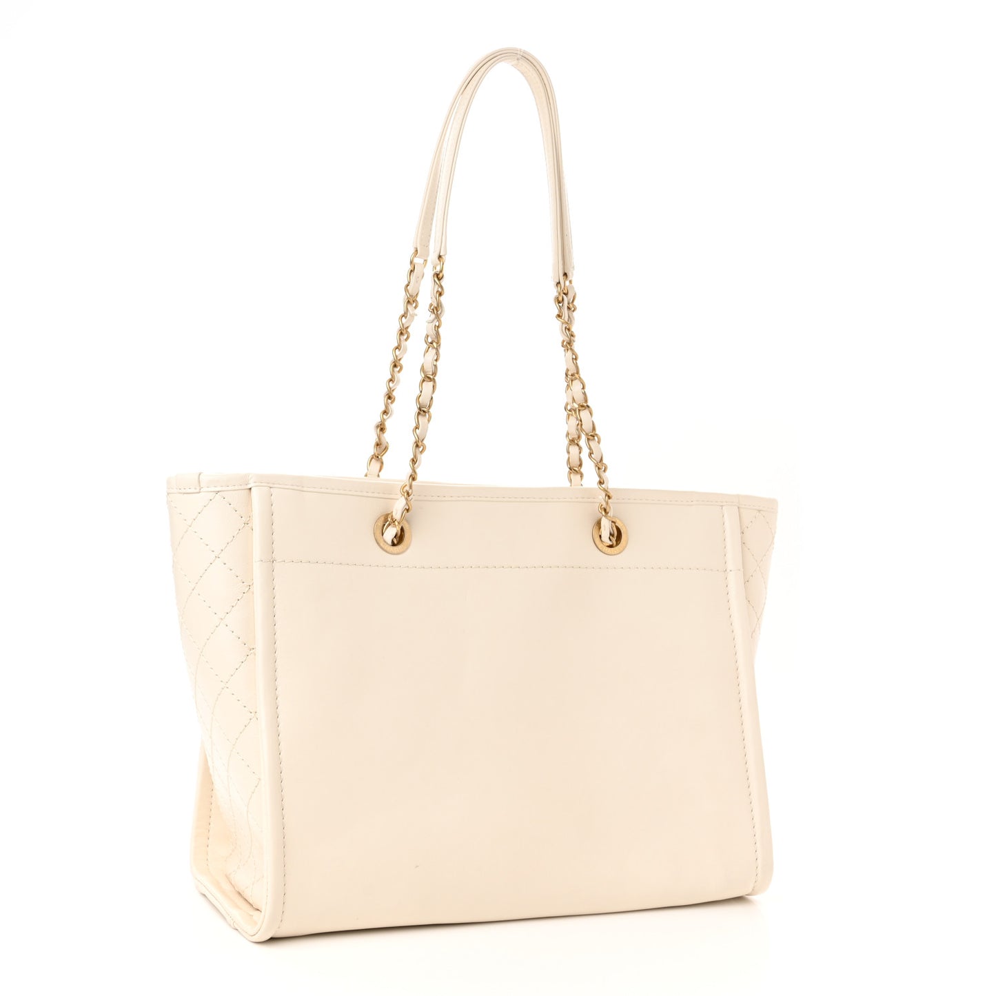Aged Calfskin Small Charms Deauville Tote White