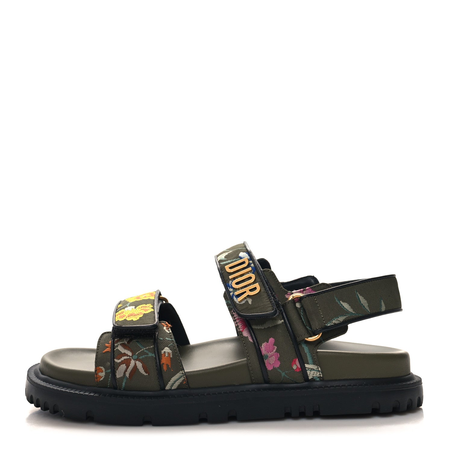 Christian Dior Technical Fabric Petites Fleurs Print Dioract Sandals 37 Kaki 1 of 10