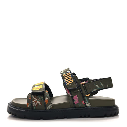 Christian Dior Technical Fabric Petites Fleurs Print Dioract Sandals 37 Kaki 1 of 10