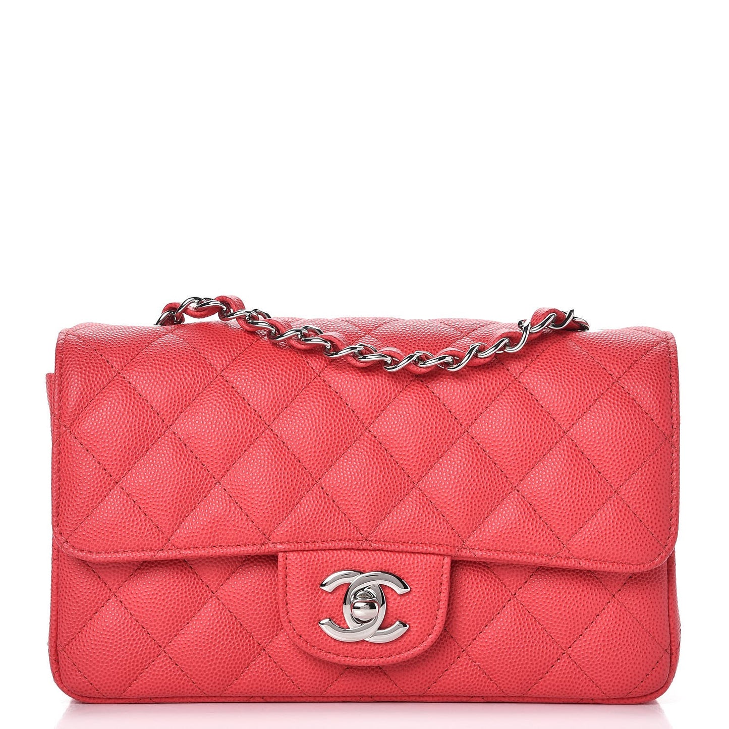 Caviar Quilted Mini Rectangular Flap Light Red
