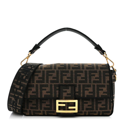 Fendi Fabric Jacquard FF 1974 Medium Baguette Tobacco Moro Black 1 of 10