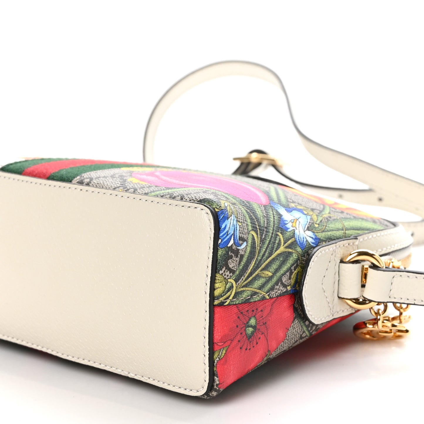 GG Supreme Monogram Flora Web GG Small Ophidia Dome Shoulder Bag White