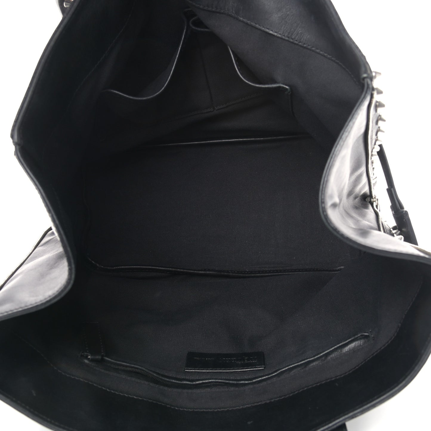 Pebbled Calfskin Skull Studded Padlock Tote Black