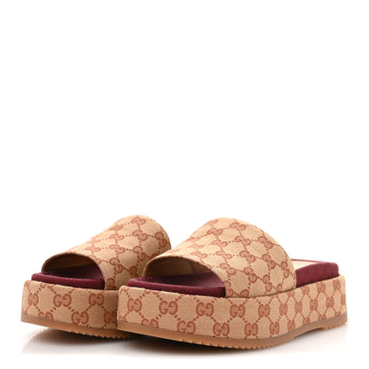 Gucci Canvas GG Monogram Angelina Platform Slide Sandals 40 Beige Ruggine 4 of 10