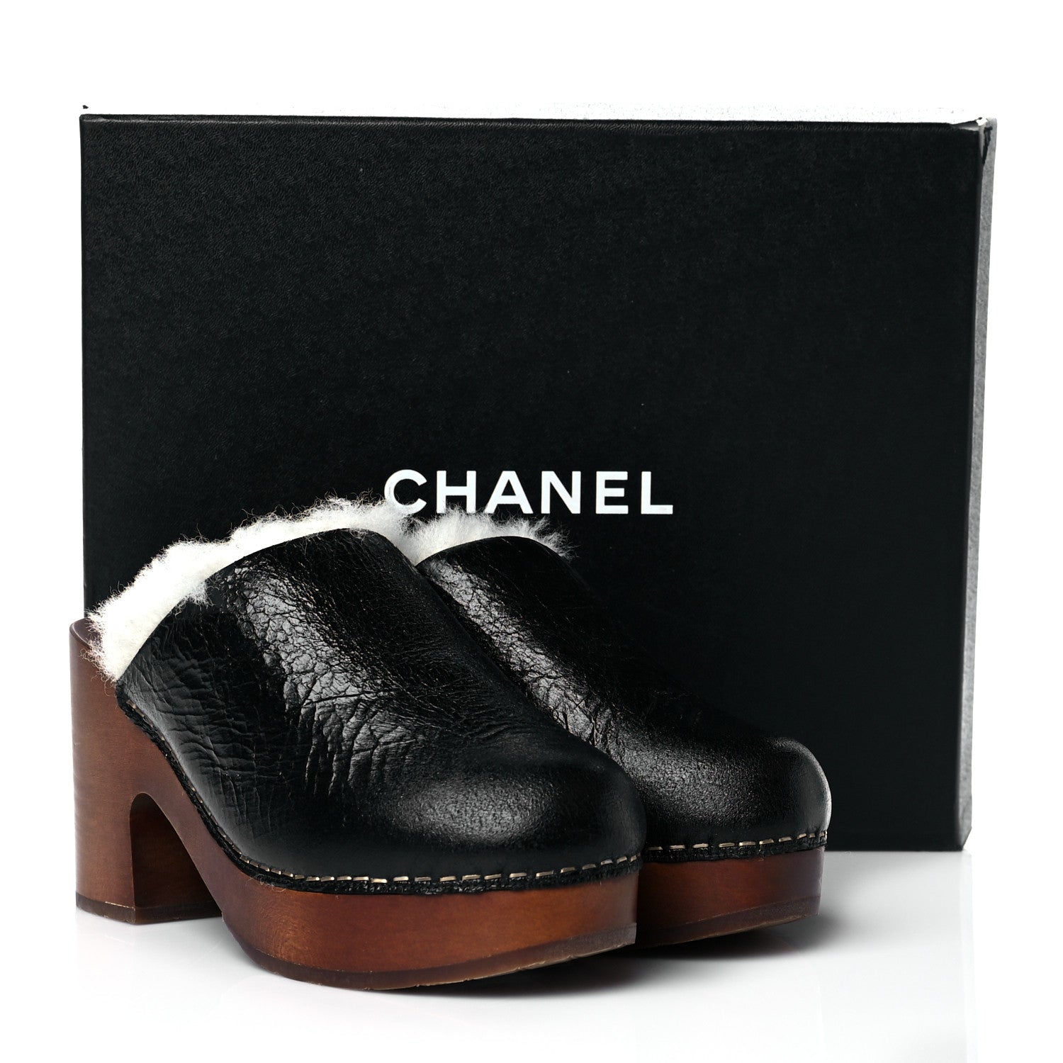 Chanel Crackled Sheepskin CC Mules 36 Black 10 of 10