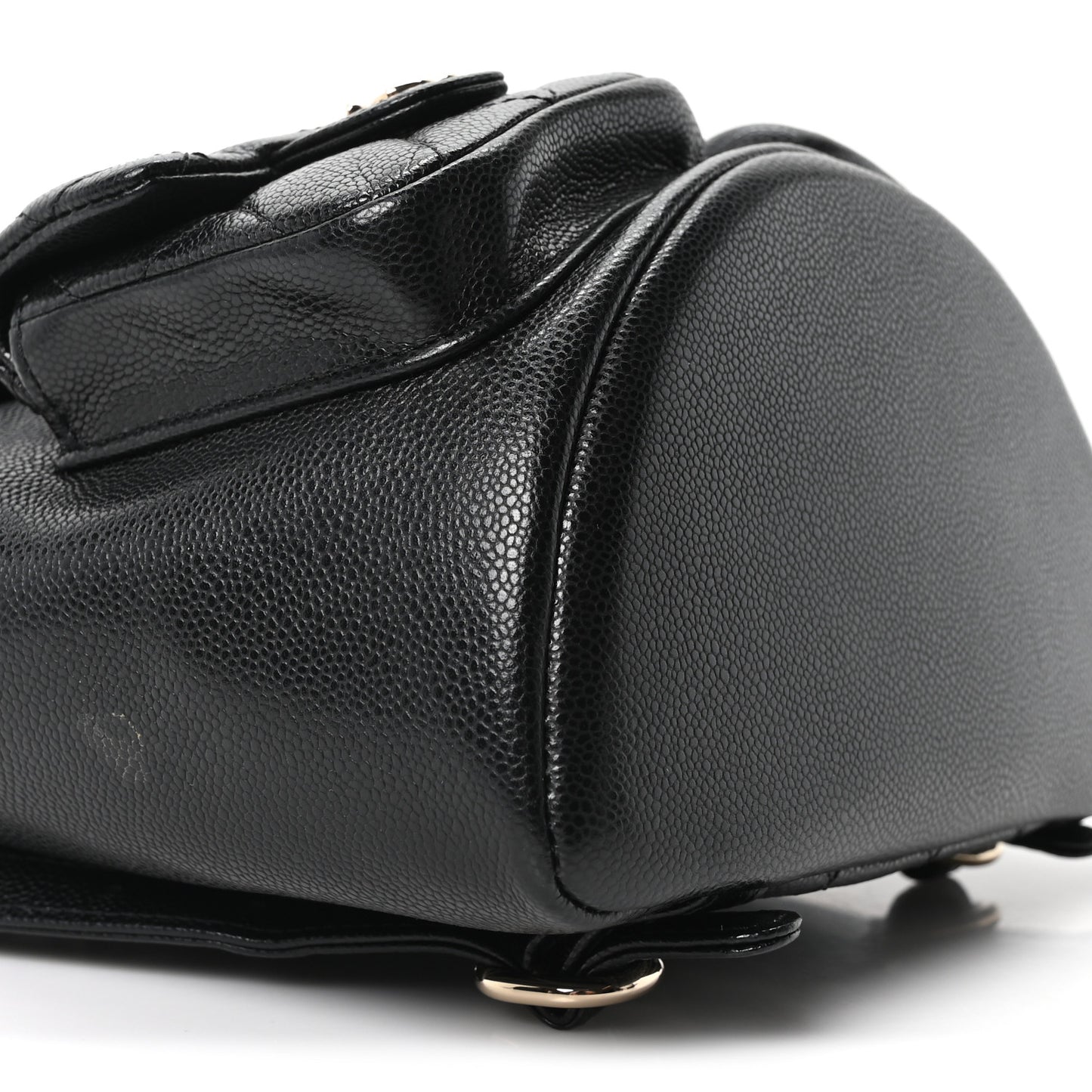 Shiny Caviar Quilted Medium Duma Pockets Drawstring Backpack Black