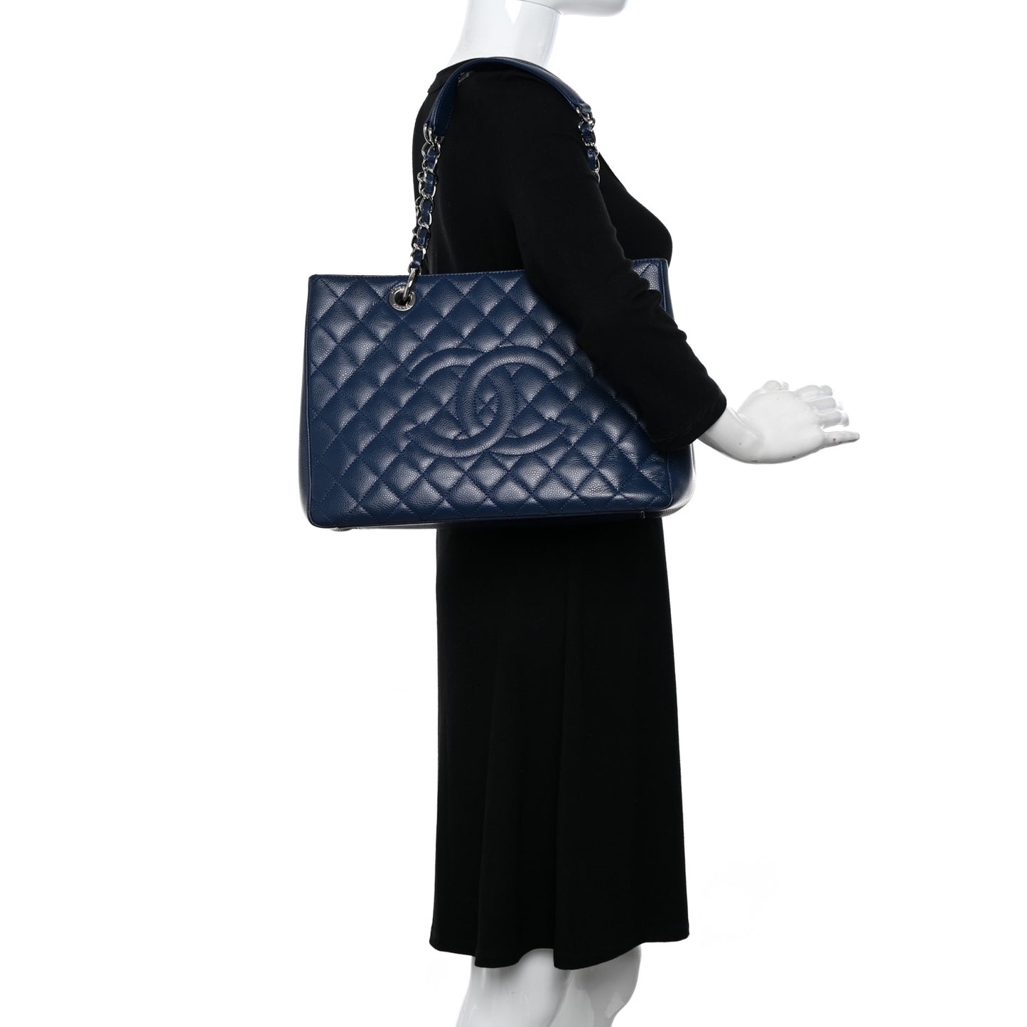 Caviar Quilted Grand Shopping Tote GST Dark Navy Blue