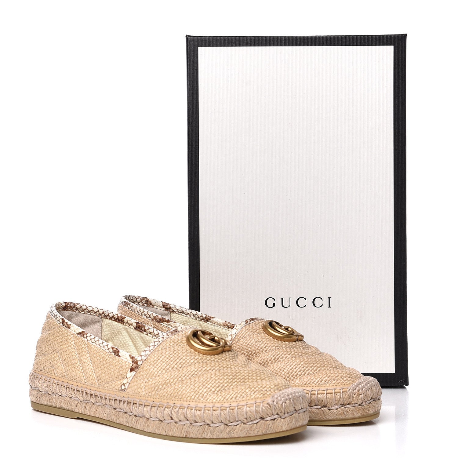 Gucci Straw Elaphe Matelasse GG Marmont Espadrilles 38 Natural Cream Brown 11 of 11