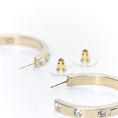 Chanel Metal Baguette Crystal Logo CC Hoop Earrings Gold 4 of 6