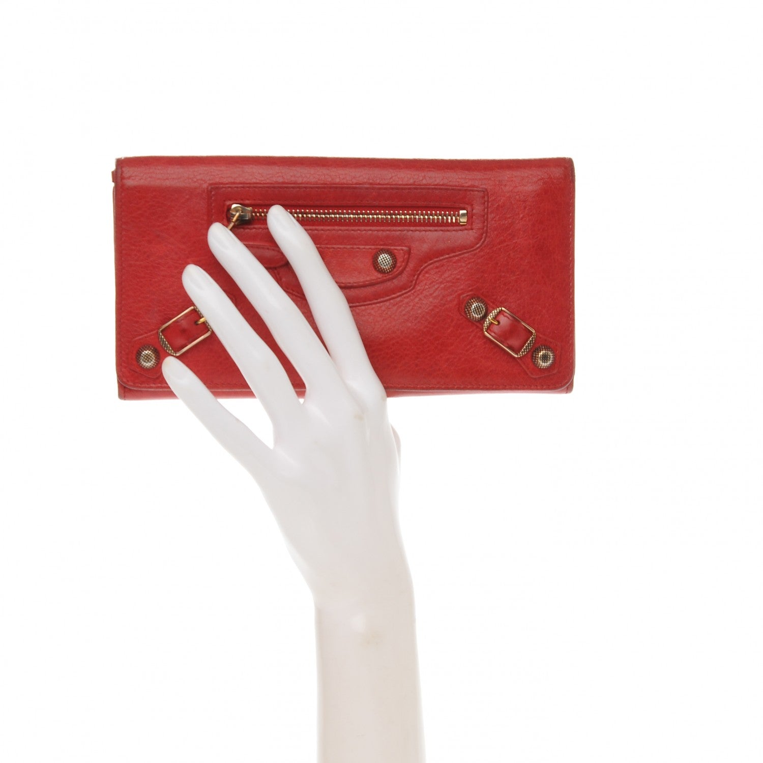Balenciaga Agneau Giant 12 Gold Hardware Money Wallet Rouge Coquelicot 2 of 6