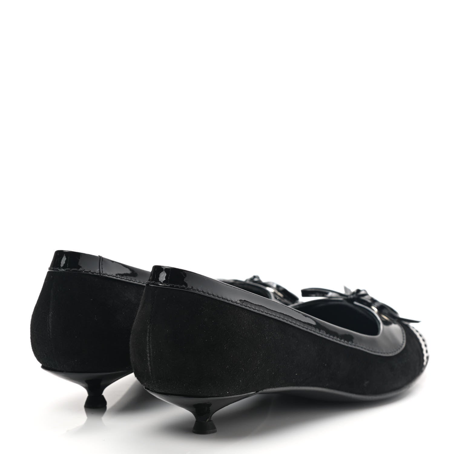 Chanel Patent Suede Cap Toe Kitten Heel Pumps 39 Black 4 of 8
