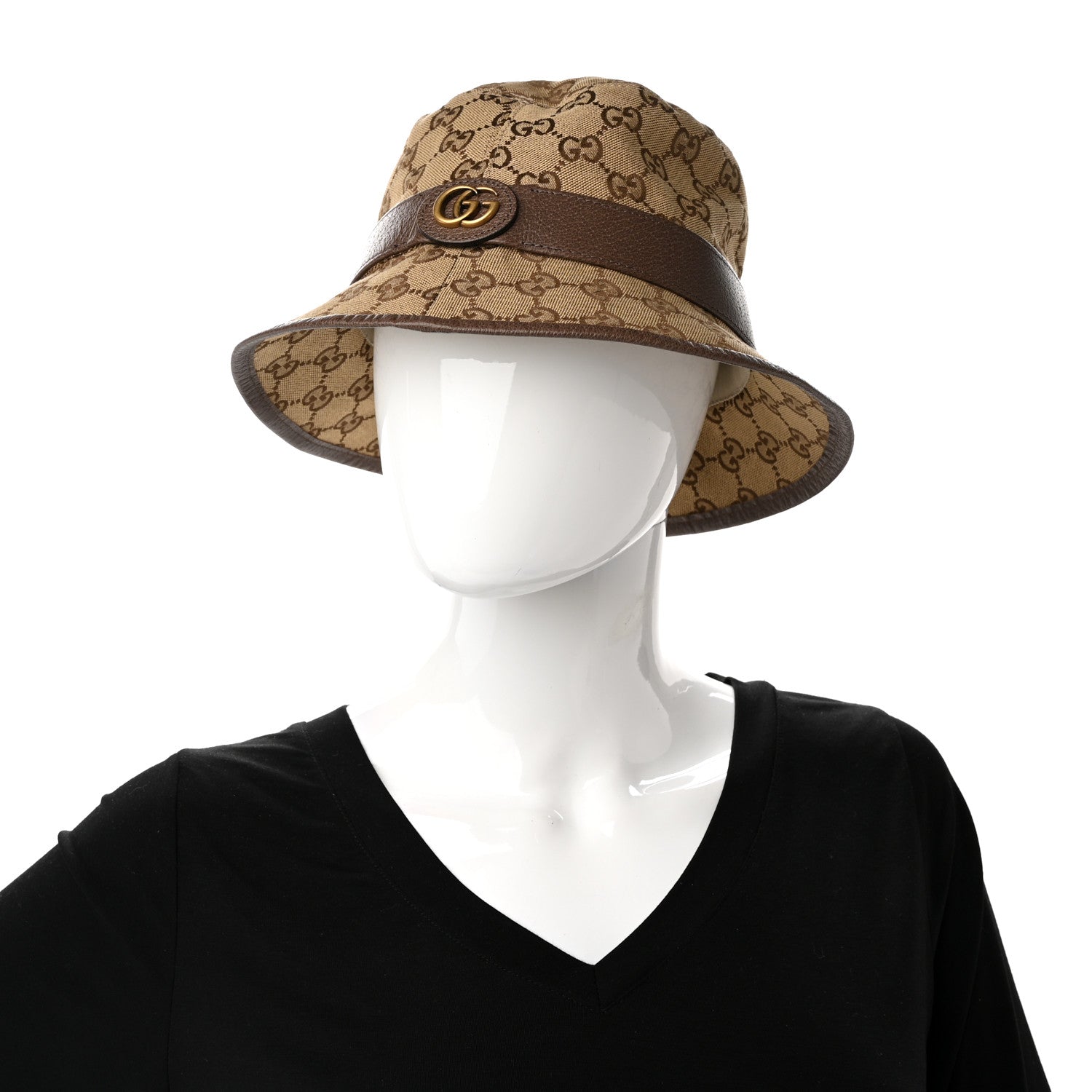 Gucci Monogram Textured Dollar Calfskin GG Jago Bucket Hat S Cacao Beige 2 of 9
