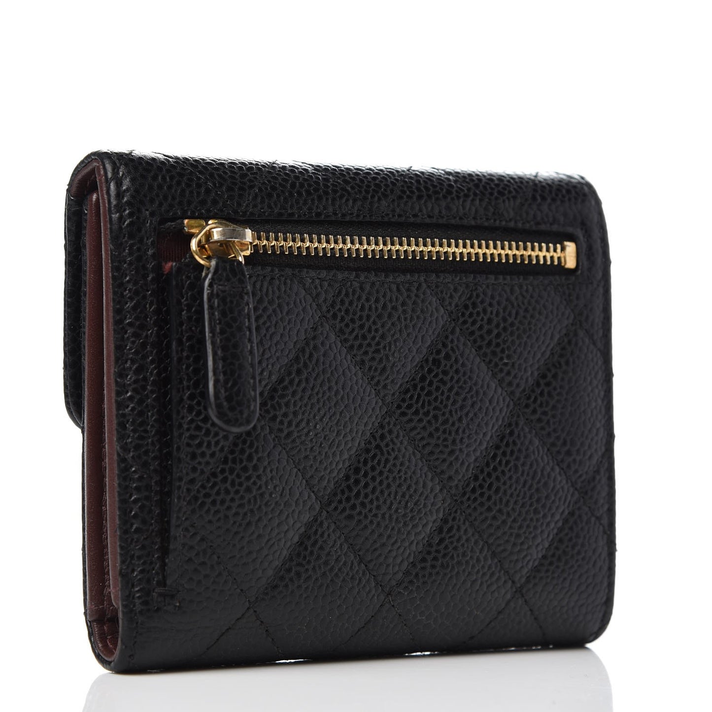Caviar Quilted Compact Flap Wallet Black