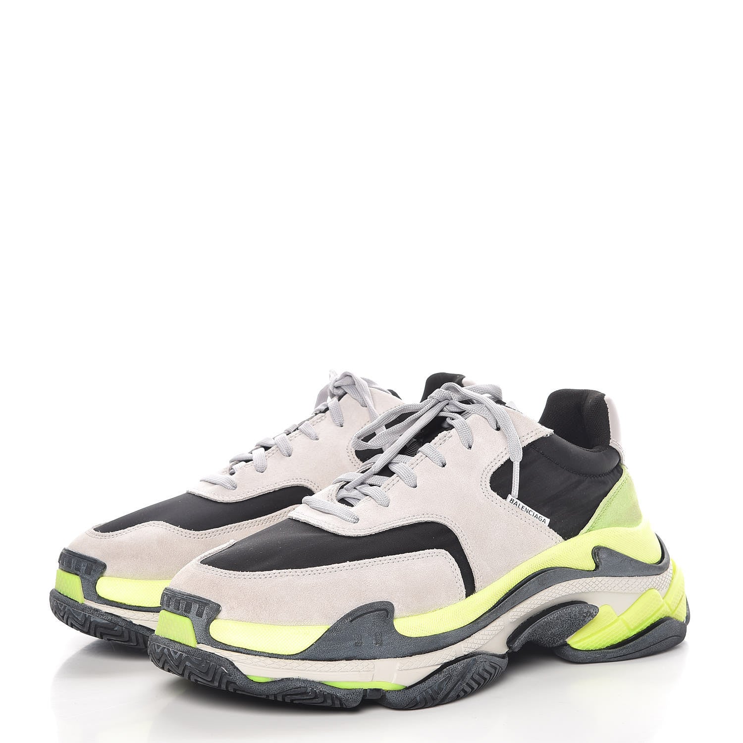 Balenciaga Nylon Suede Mens Triple S 2.0 Sneakers 43 Gris Black Jaune Fluo 3 of 11