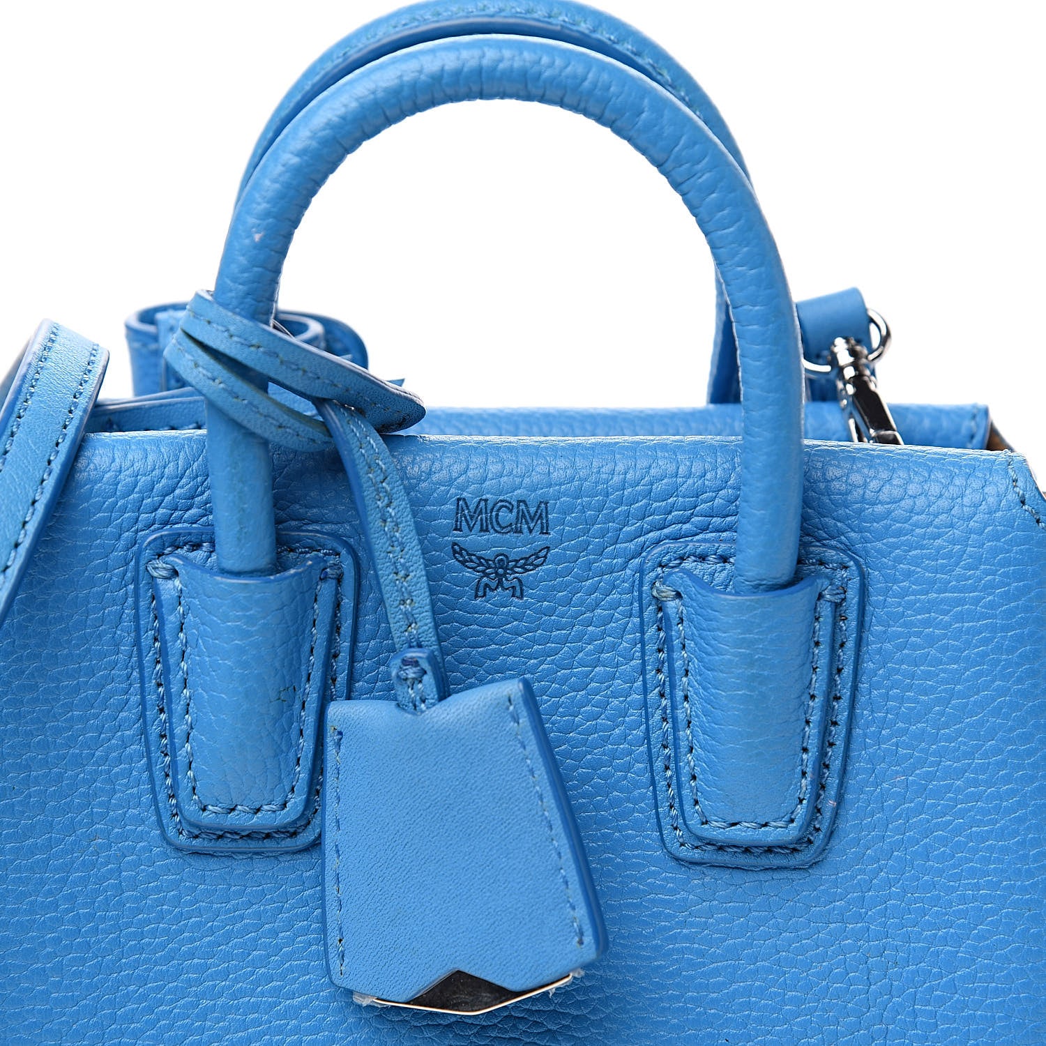 MCM Grained Calfskin X-Mini Milla Tote Tile Blue 10 of 10