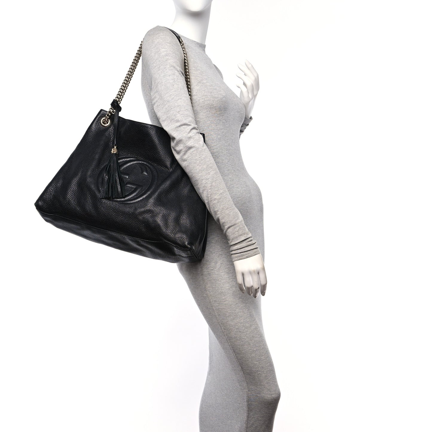 Pebbled Calfskin Large Soho Chain Shoulder Bag Black