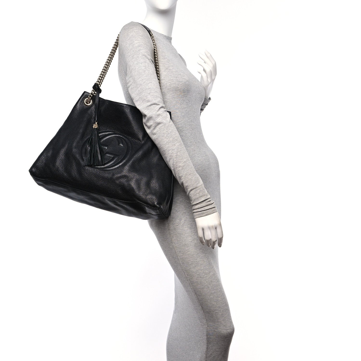 Gucci Pebbled Calfskin Large Soho Chain Shoulder Bag Black 2 of 12