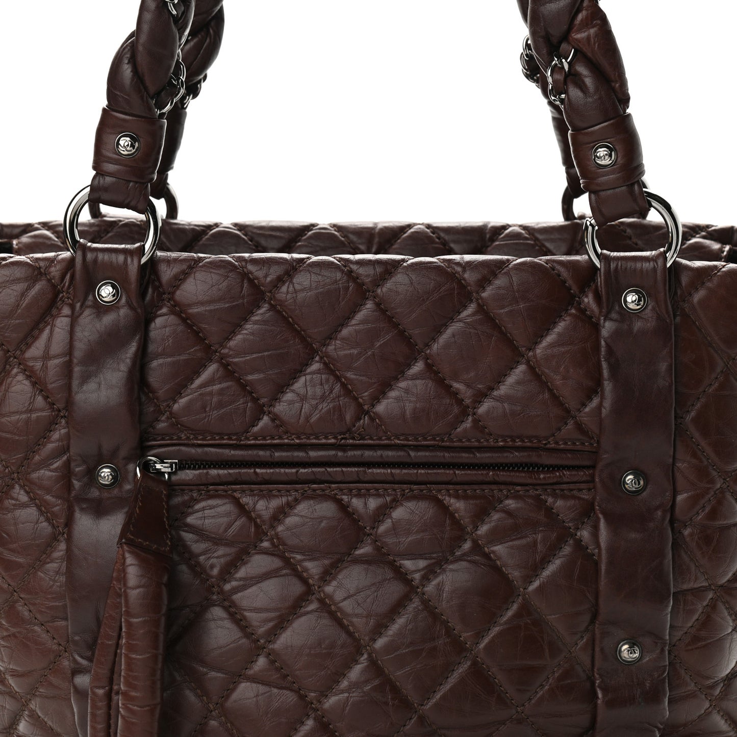 Distressed Lambskin Vintage Ligne Lady Braid Tote Brown