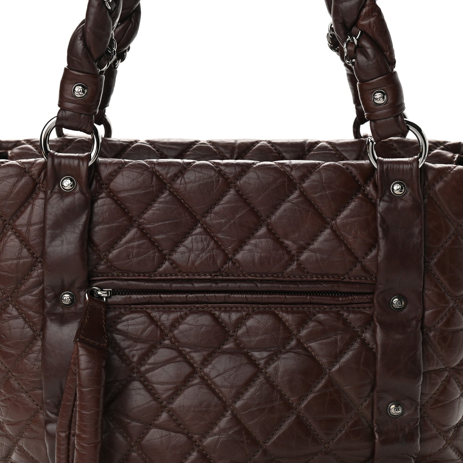 Chanel Distressed Lambskin Vintage Ligne Lady Braid Tote Brown 14 of 14