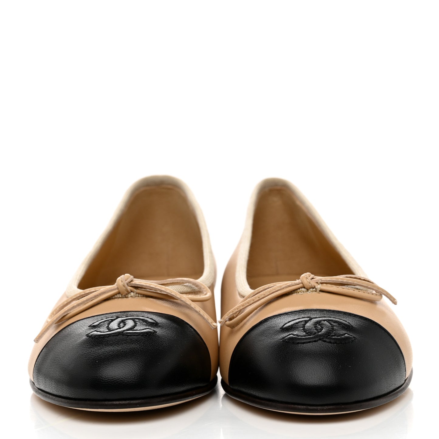 Lambskin Cap Toe CC Ballerina Flats 36 Beige Black