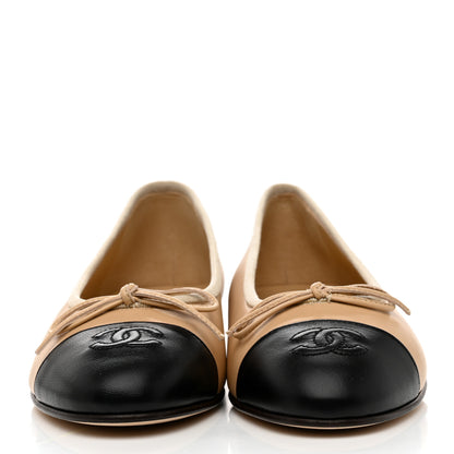 Chanel Lambskin Cap Toe CC Ballerina Flats 36 Beige Black 2 of 9
