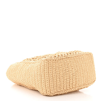 Prada Yarn Raffia Effect Crochet Logo Embroidered Small Tote Bag Naturale 4 of 9