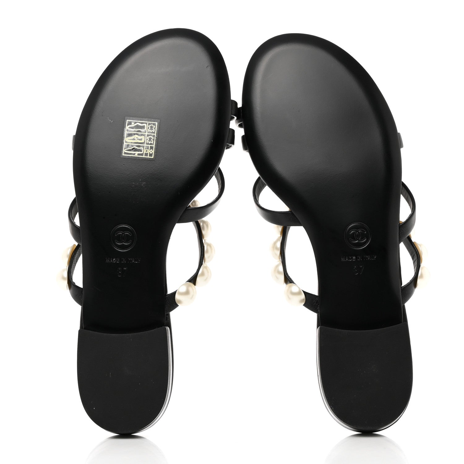 Chanel Lambskin Pearl Toe Ring Sandals 37 Black 5 of 8