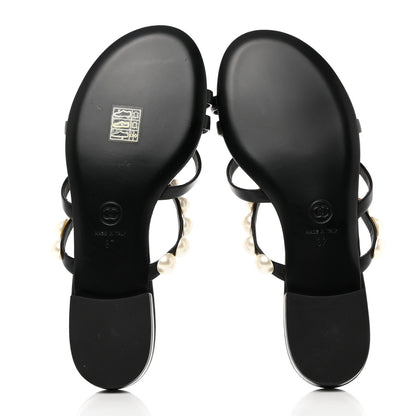 Chanel Lambskin Pearl Toe Ring Sandals 37 Black 5 of 8