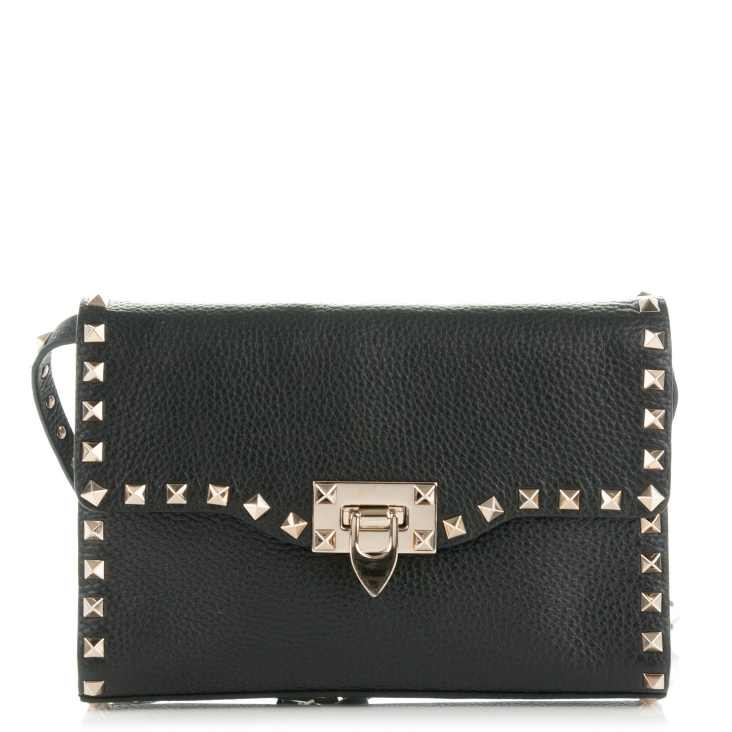 Pebbled Calfskin Medium Rockstud Flip Lock Crossbody Bag Black