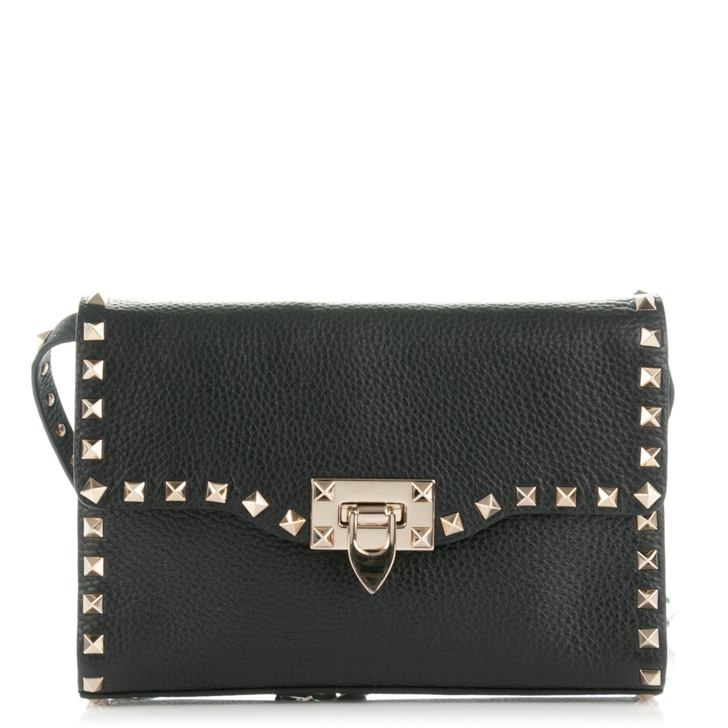 Valentino Garavani Pebbled Calfskin Medium Rockstud Flip Lock Crossbody Bag Black 1 of 6