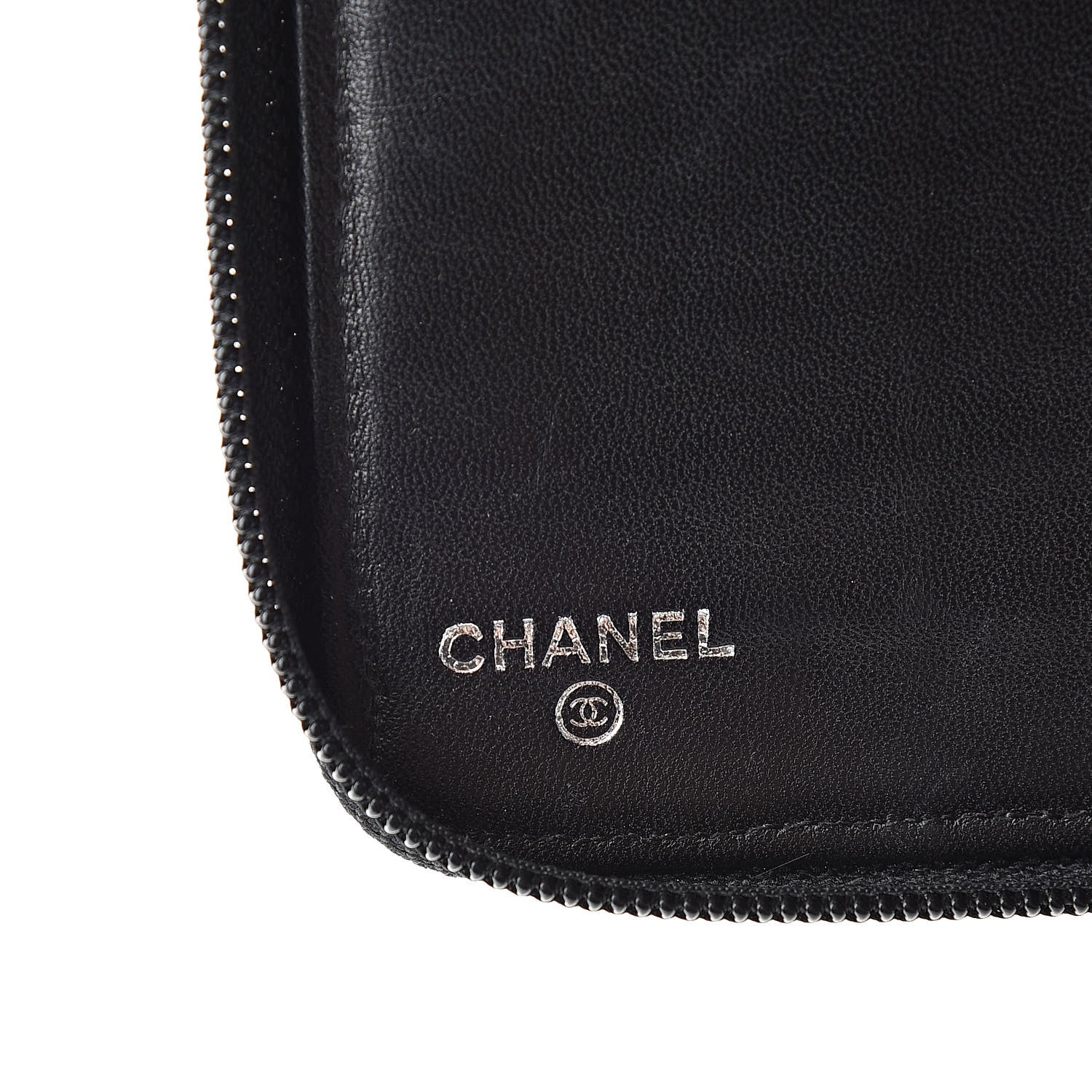 Chanel Lambskin Camellia Embossed Zip Around Organizer Wallet Black 6 of 11