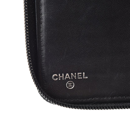 Chanel Lambskin Camellia Embossed Zip Around Organizer Wallet Black 6 of 11