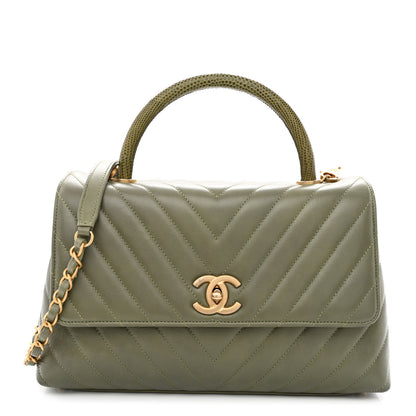 Chanel Calfskin Lizard Chevron Quilted Small Coco Handle Flap Green 1 of 11