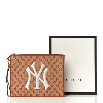 Gucci X MLB GG Monogram NY Yankees Zip Wristlet Pouch Beige Ruggine Ivory 11 of 11