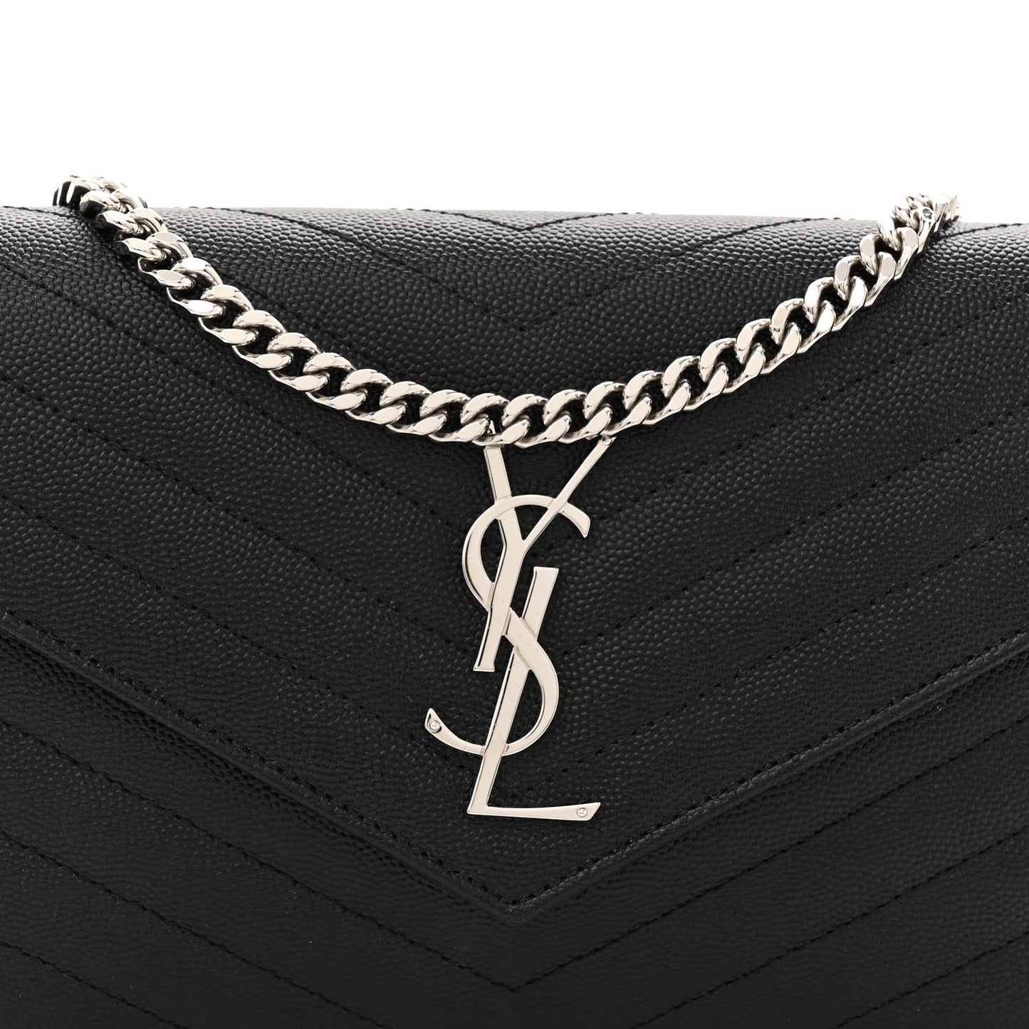 Grain De Poudre Matelasse Chevron Monogram Chain Wallet Black