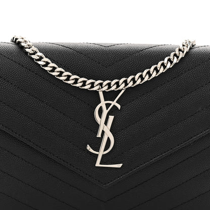 Saint Laurent Grain De Poudre Matelasse Chevron Monogram Chain Wallet Black 9 of 15