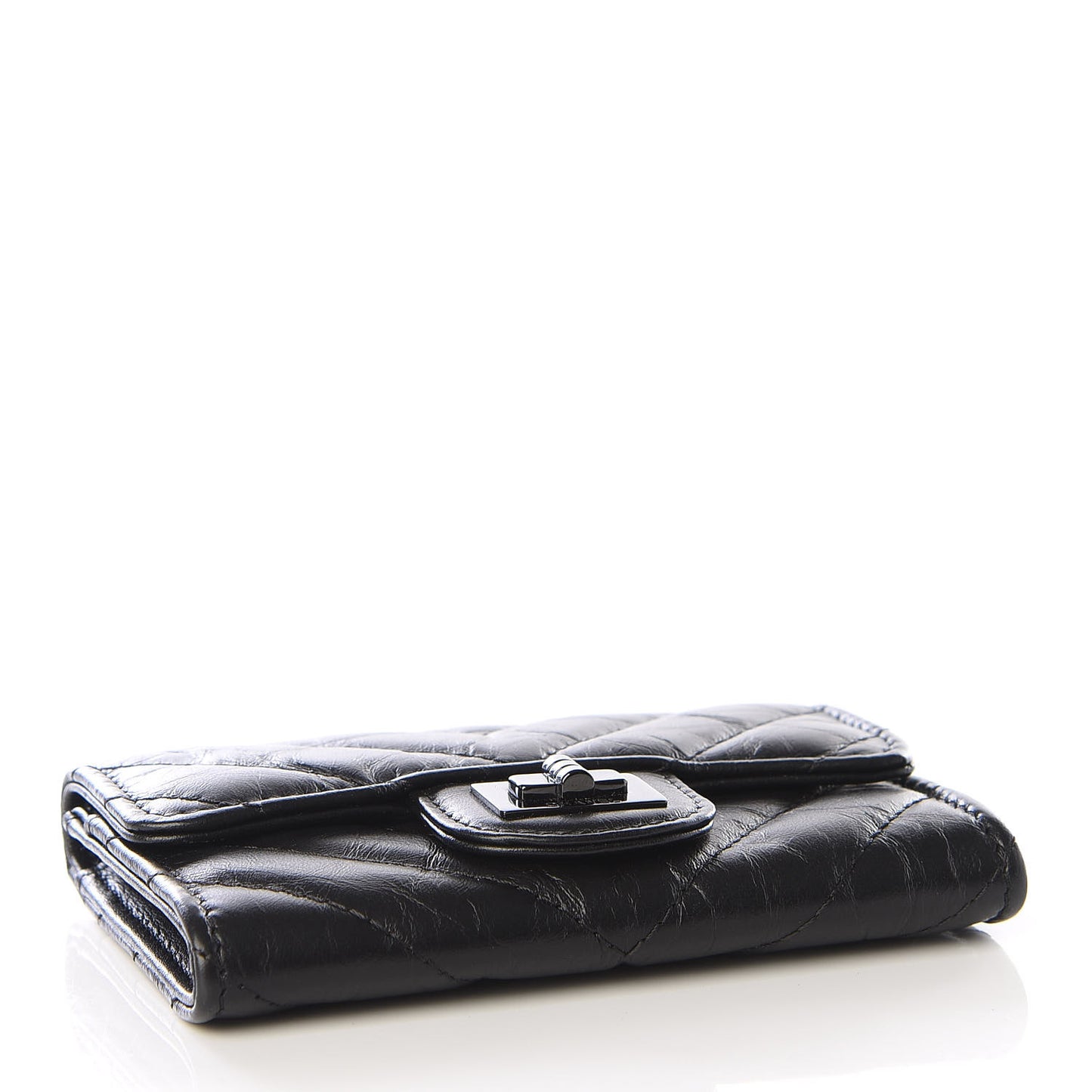 Aged Calfskin Chevron Quilted Reissue Card Holder Wallet So Black