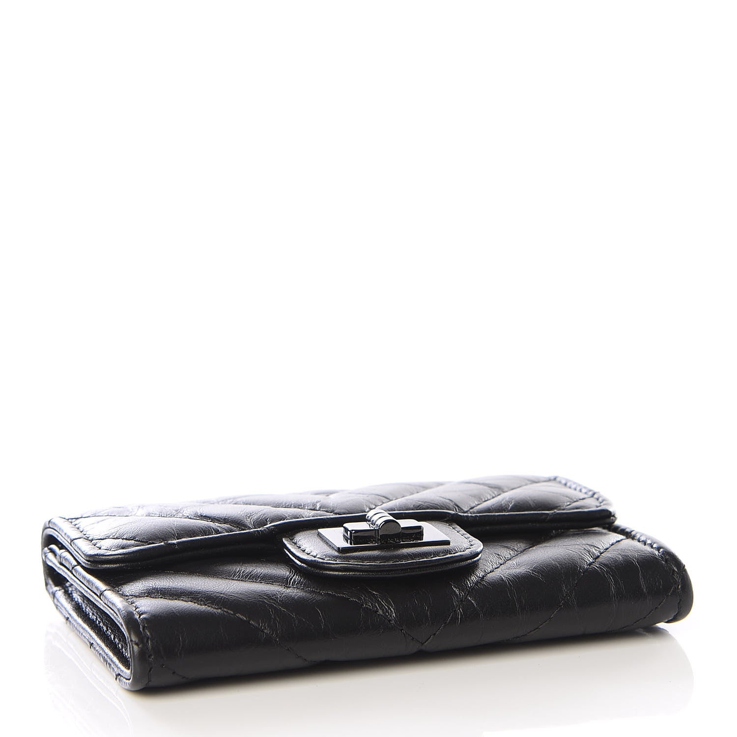 Chanel Aged Calfskin Chevron Quilted Reissue Card Holder Wallet So Black 2 of 10